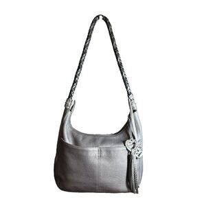 Brighton Barbados Ziptop Hobo pewter with a bronze undertone